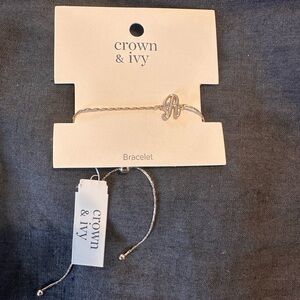 Crown and Ivy Initial R Gold Bracelet NWT